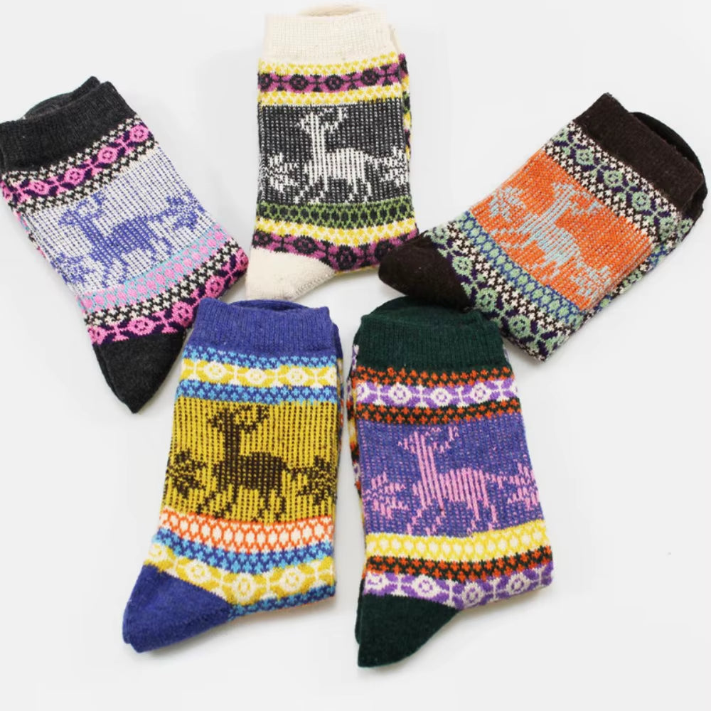 5Pair Women Thick Sock Wool Thermal Warm Knitting Nordic Lady Sock Winter X'Mas