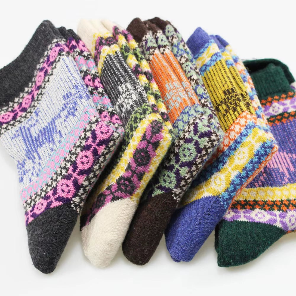 5Pair Women Thick Sock Wool Thermal Warm Knitting Nordic Lady Sock Winter X'Mas