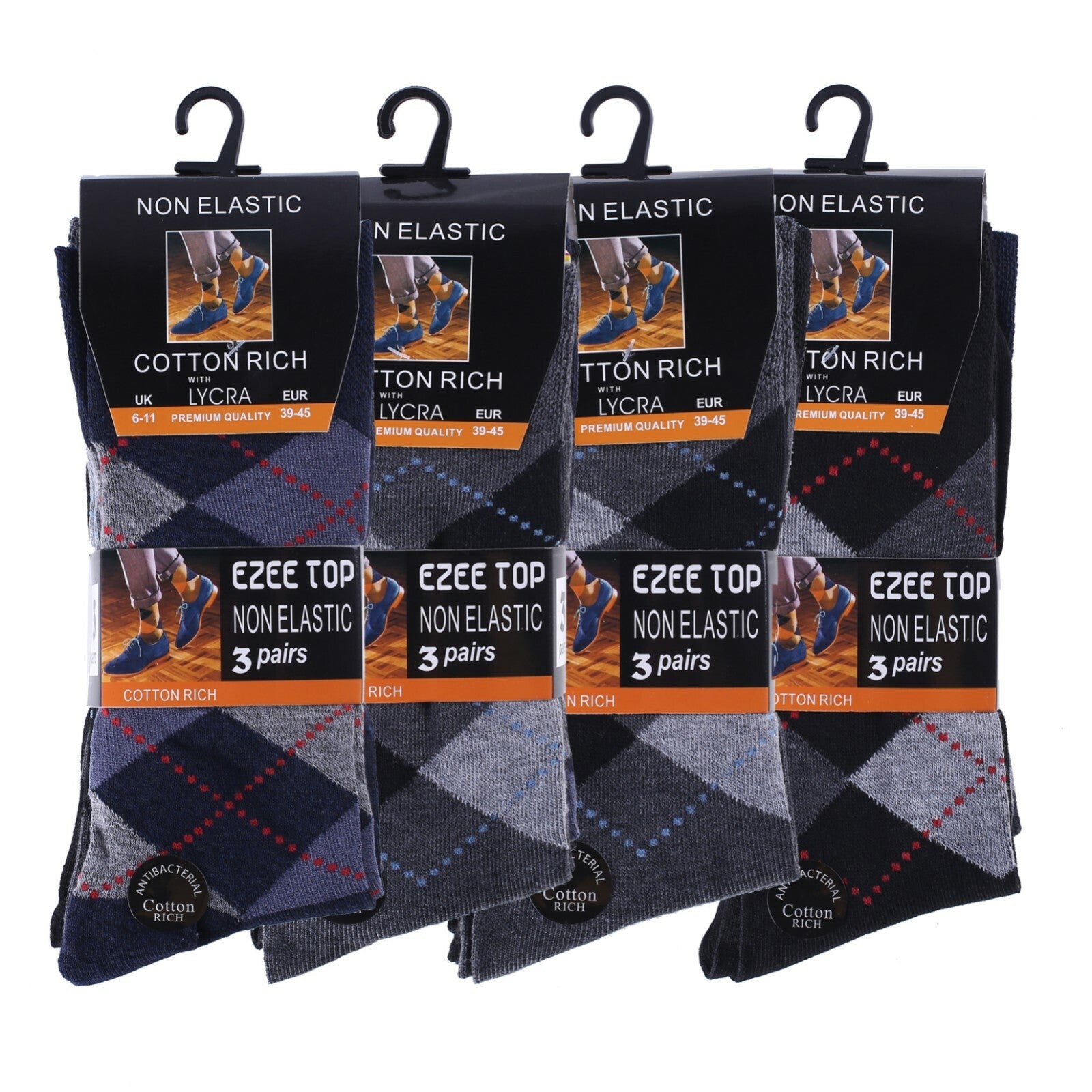 12 Pair Men'S Socks Non Elastic Office Suit Cotton Rich Argyle Diamond Size 6-11