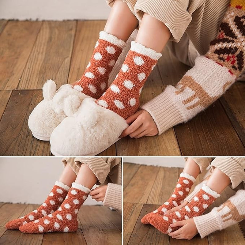 FEPITO Socks Women’S Winter Fluffy Bed Socks – 4 Pairs Cozy Fuzzy Slipper Socks