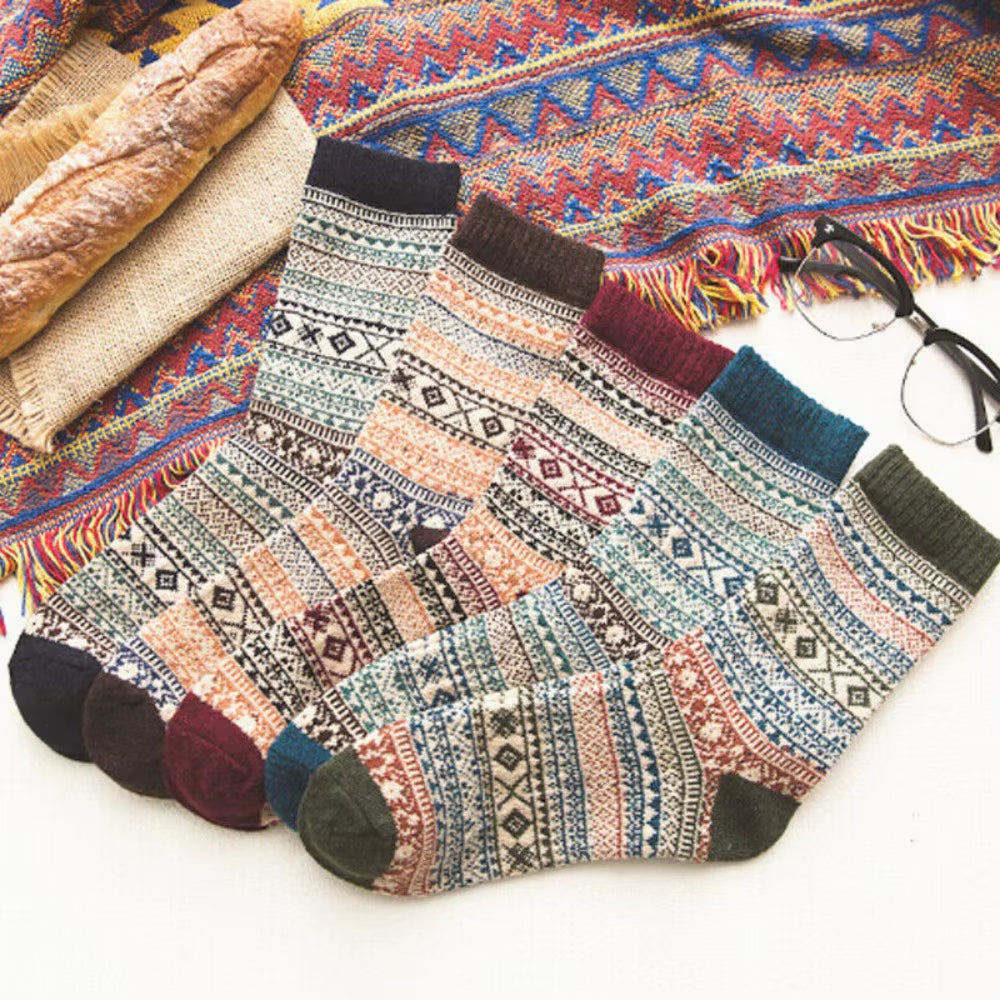 5 Pairs Mens Nordic Thermal Socks Winter Warm Thick Walking Hike Colorful Socks