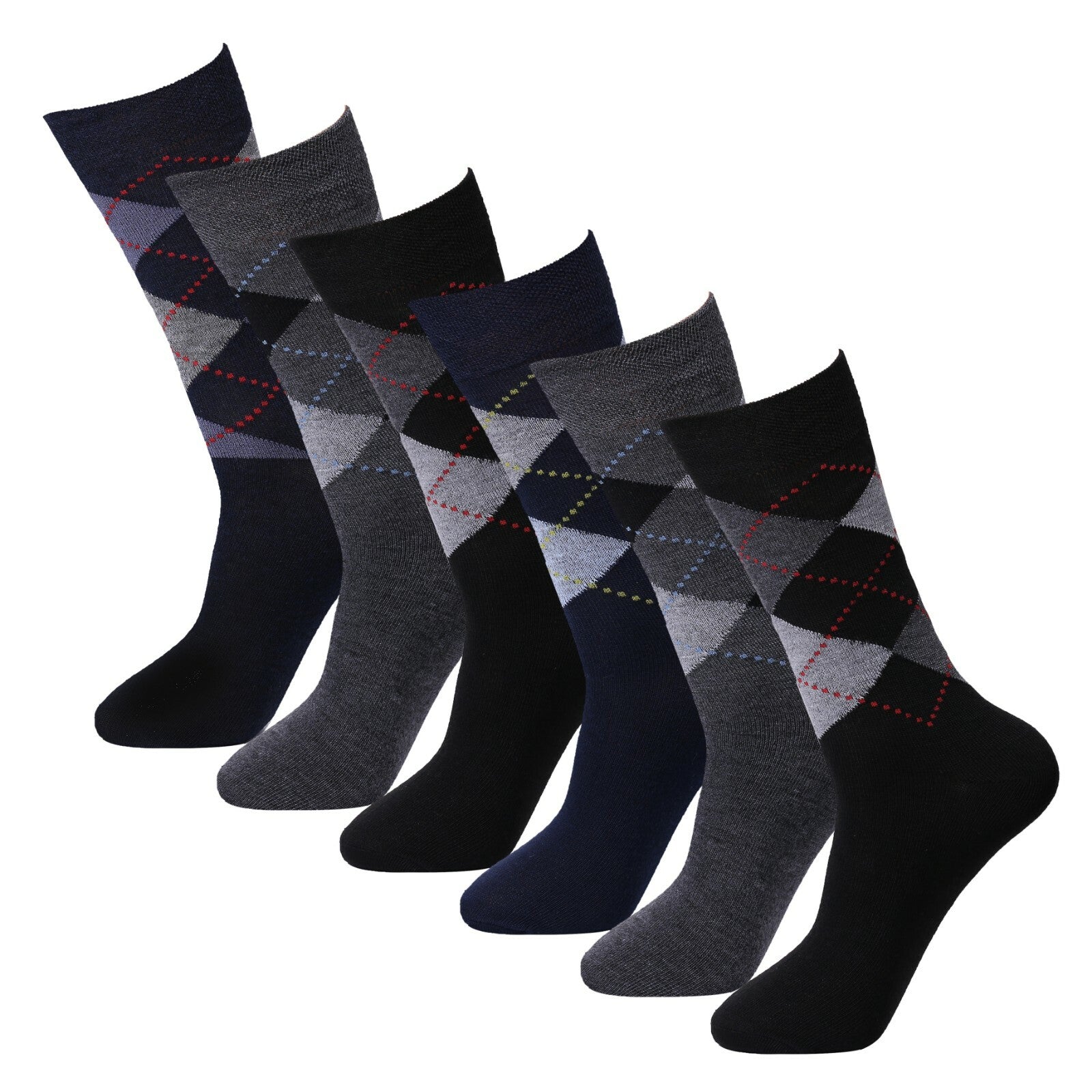 12 Pair Men'S Socks Non Elastic Office Suit Cotton Rich Argyle Diamond Size 6-11