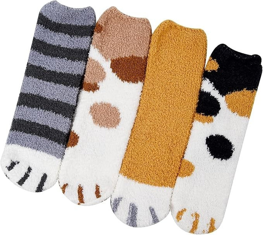 FEPITO Socks Women’S Winter Fluffy Bed Socks – 4 Pairs Cozy Fuzzy Slipper Socks