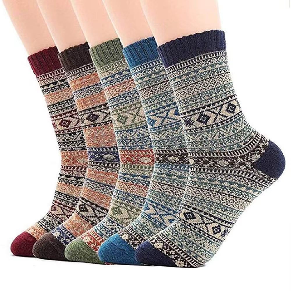 5 Pairs Mens Nordic Thermal Socks Winter Warm Thick Walking Hike Colorful Socks