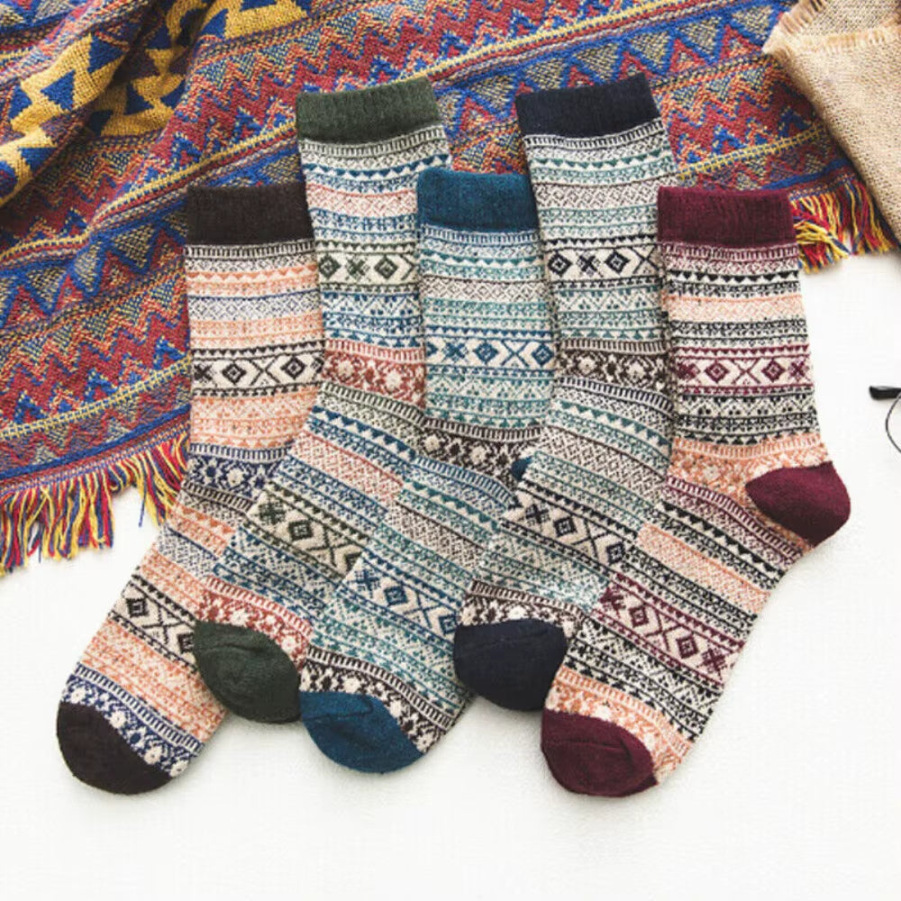 5 Pairs Mens Nordic Thermal Socks Winter Warm Thick Walking Hike Colorful Socks