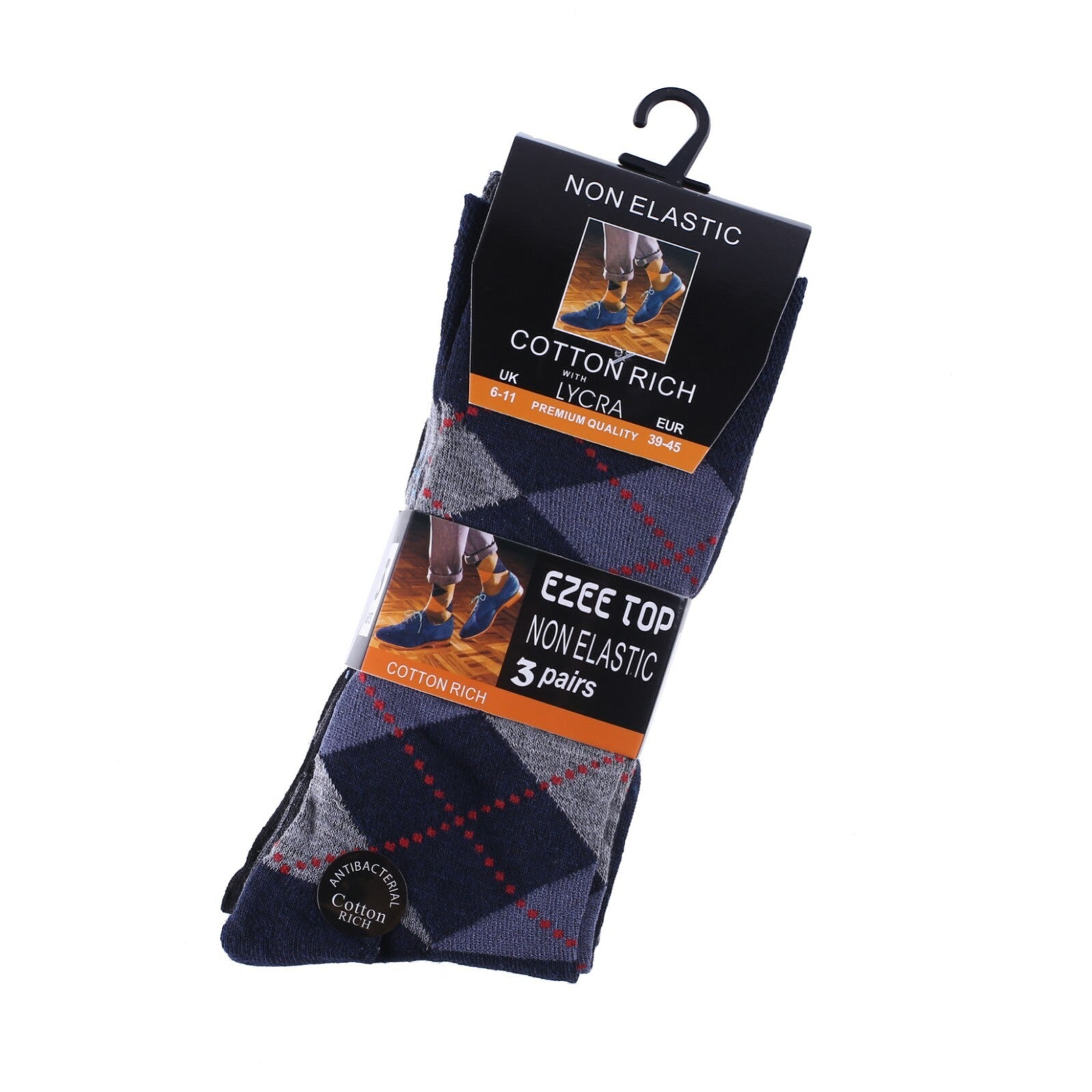 12 Pair Men'S Socks Non Elastic Office Suit Cotton Rich Argyle Diamond Size 6-11