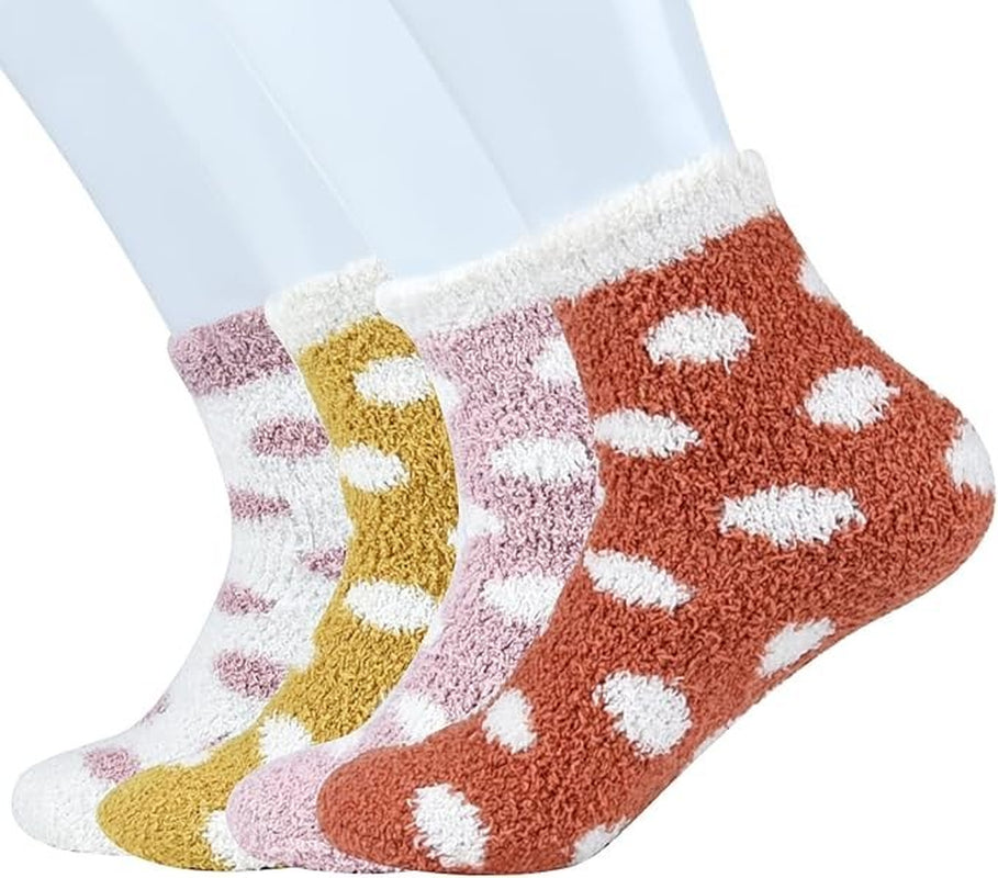 FEPITO Socks Women’S Winter Fluffy Bed Socks – 4 Pairs Cozy Fuzzy Slipper Socks