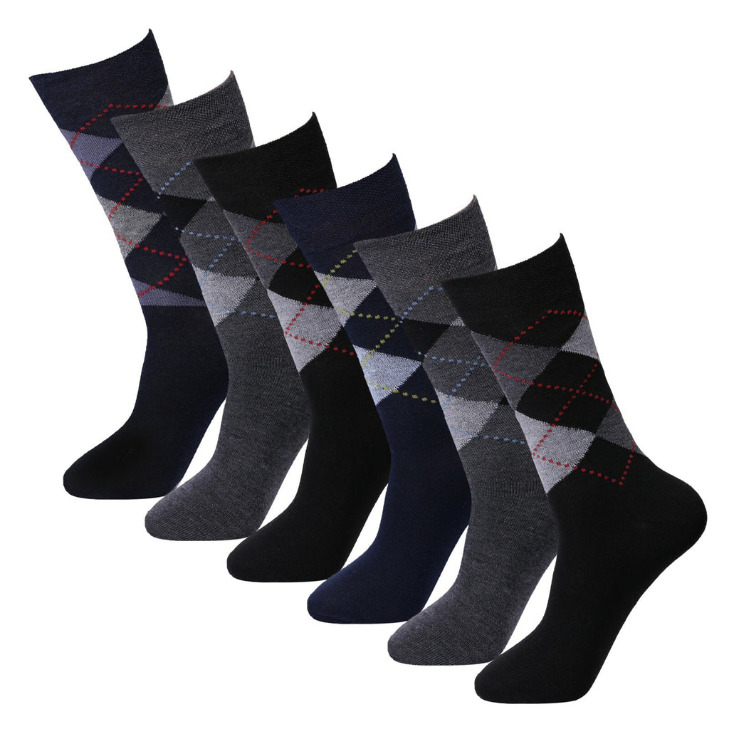 12 Pair Men'S Socks Non Elastic Office Suit Cotton Rich Argyle Diamond Size 6-11